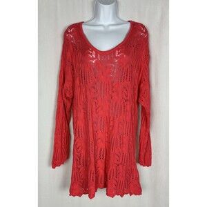 Eight Eight Eight Women’s Size 1X Open Knit Sweater In Pink Grapefruit